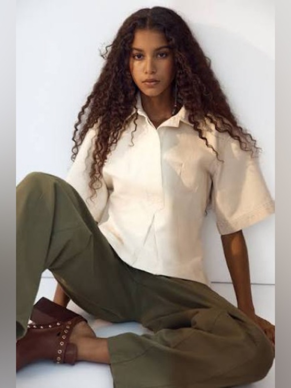 H&M Defined-Waist Denim Shirt